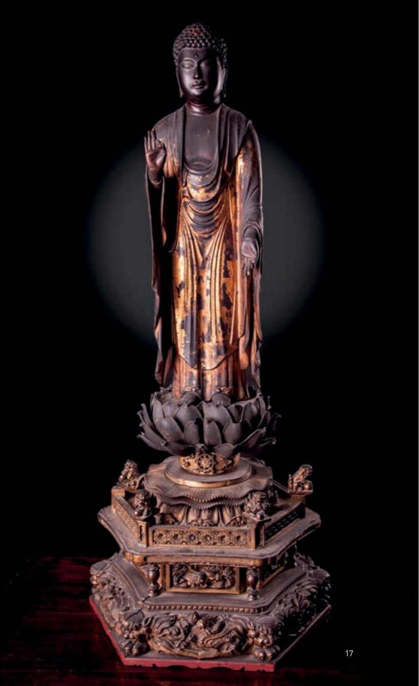 Giltwood Lacquered Buddhist Figure of Amida Nyorai — Japan