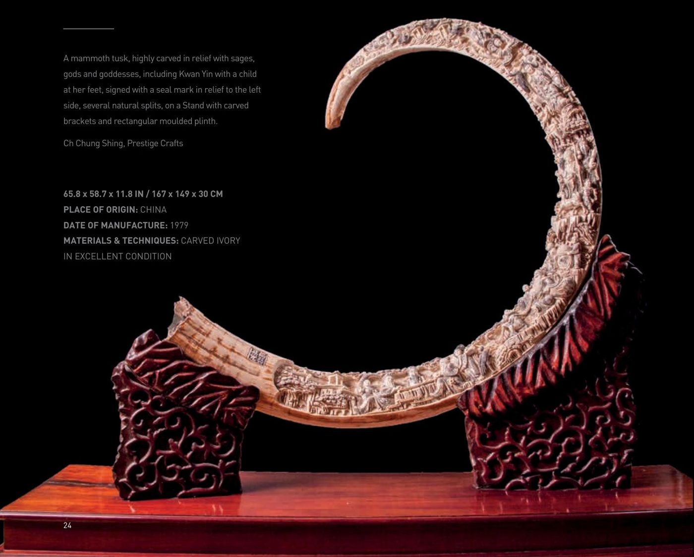 Exceptional Carved Fossil Woolly Mammoth Tusk II — China, Ch Chung Shing