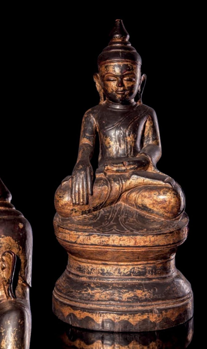 19th Century Burmese Carved Giltwood Seated Buddha — Burma