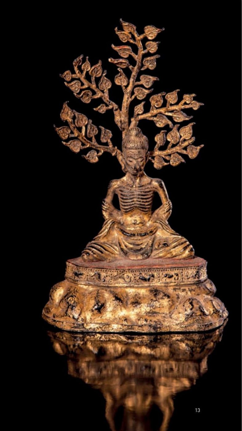 Extremely Rare Gilded & Lacquered Bronze Fasting Buddha — Thailand, Bangkok Period