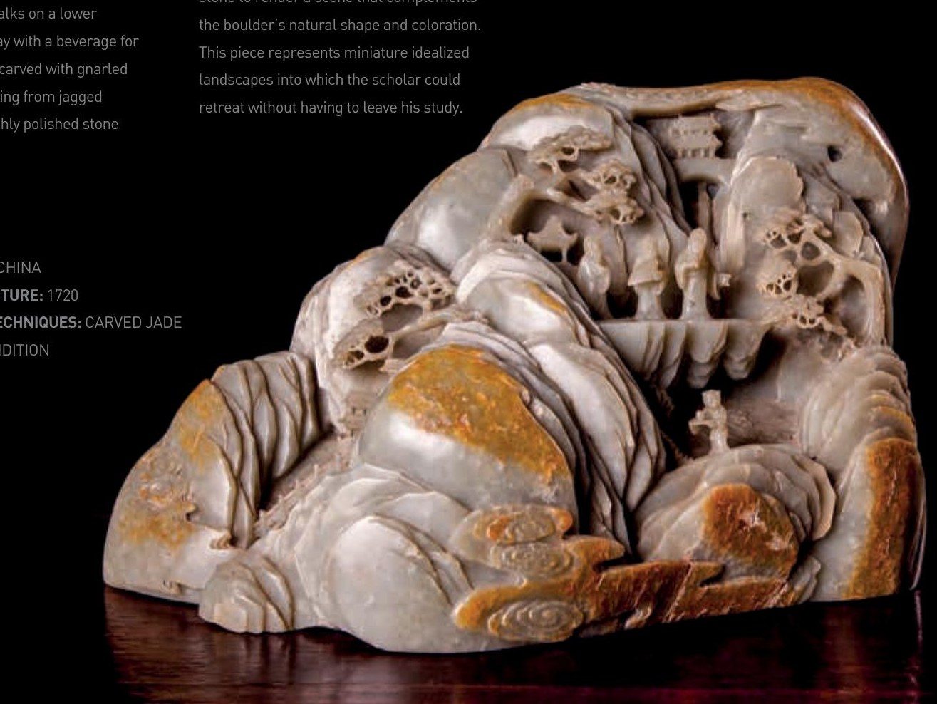 Large Carved Celadon & Russet Jade Boulder, Kangxi Period — China, Qing Dynasty