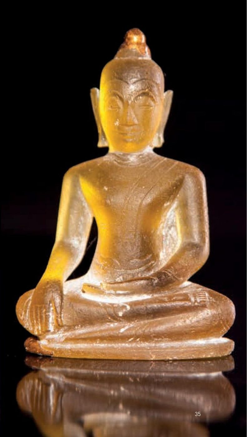 Rare Honey Yellow Glass Buddha in Bhumisparsha Mudra — Thailand