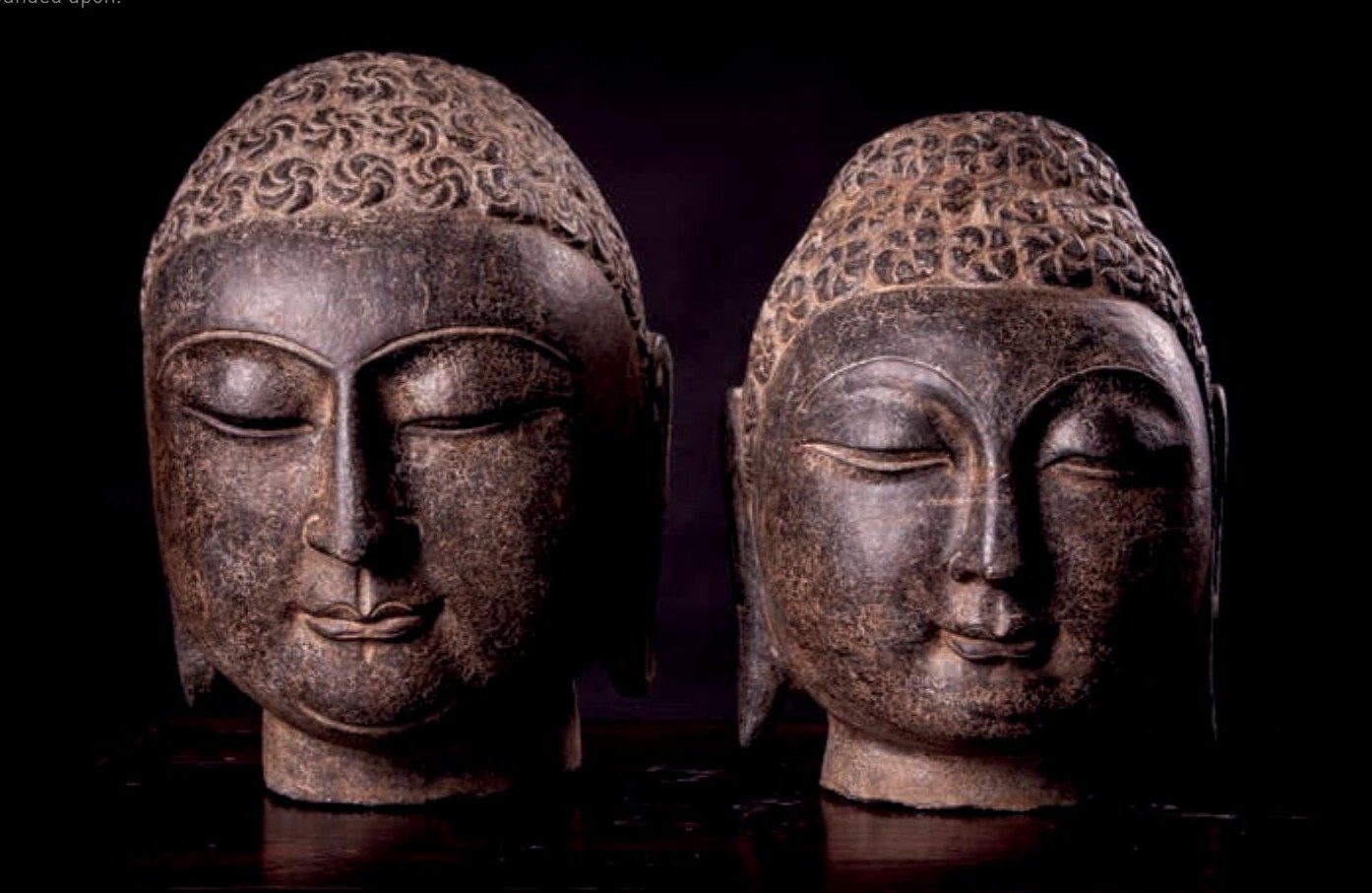 Male Shakyamuni Stone Carved Buddha Heads (Pair) — China, Late Qing